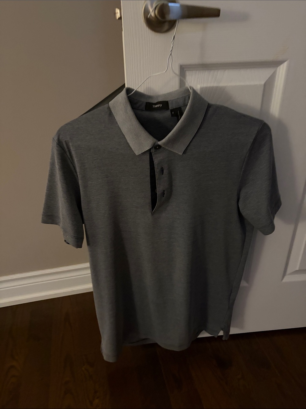 Theory Men's Heather Gray Polo with Textured Collar